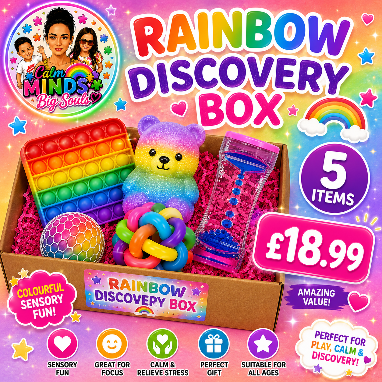🌈 Rainbow Discovery Box - 5 Sensory Items