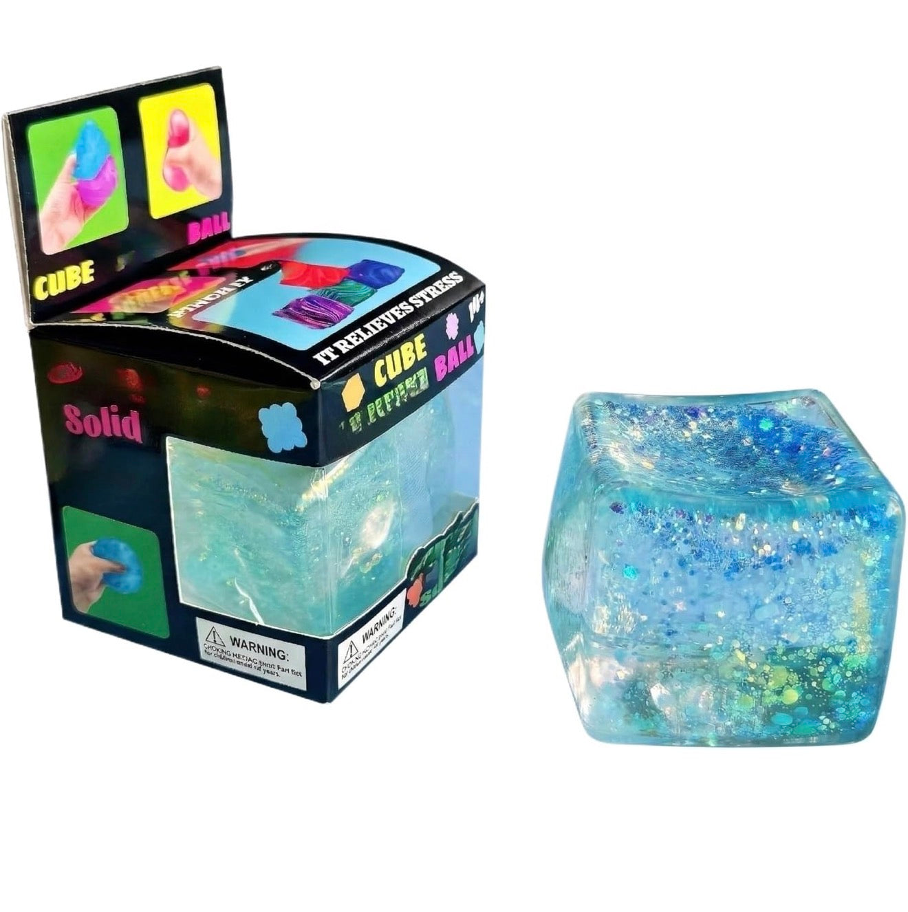 Squishy Cube Ball – Glitter Sensory Stress Relief Fidget Toy