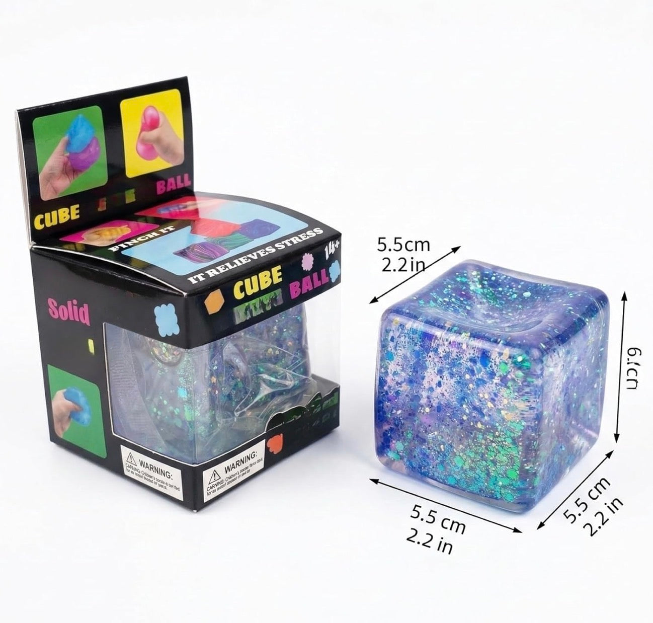 Squishy Cube Ball – Glitter Sensory Stress Relief Fidget Toy
