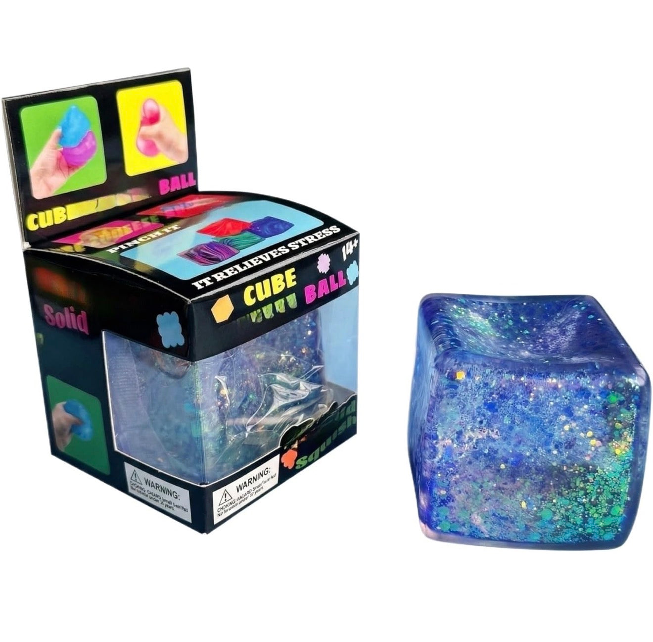 Squishy Cube Ball – Glitter Sensory Stress Relief Fidget Toy